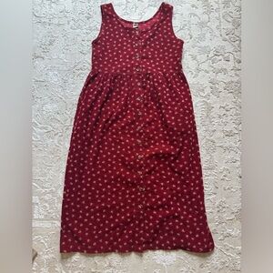 Vintage 90s LL Bean Corduroy Floral Pinafore Jumper Cottage-core Midi Dress